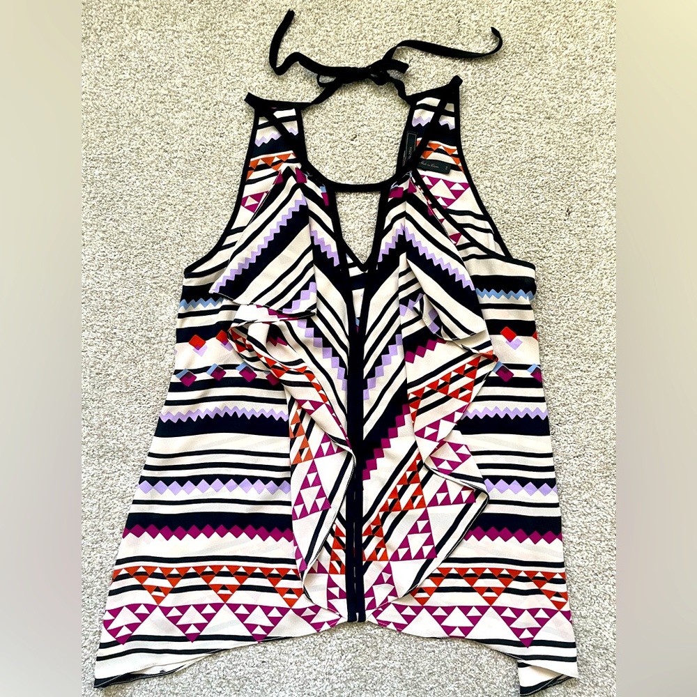 BCBGMAXAZRIA Claudia Ruffle Top Cascade Halter-XS
